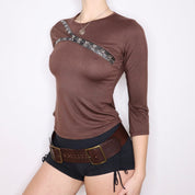 Y2K French Brown Asymmetrical Top (S/M)