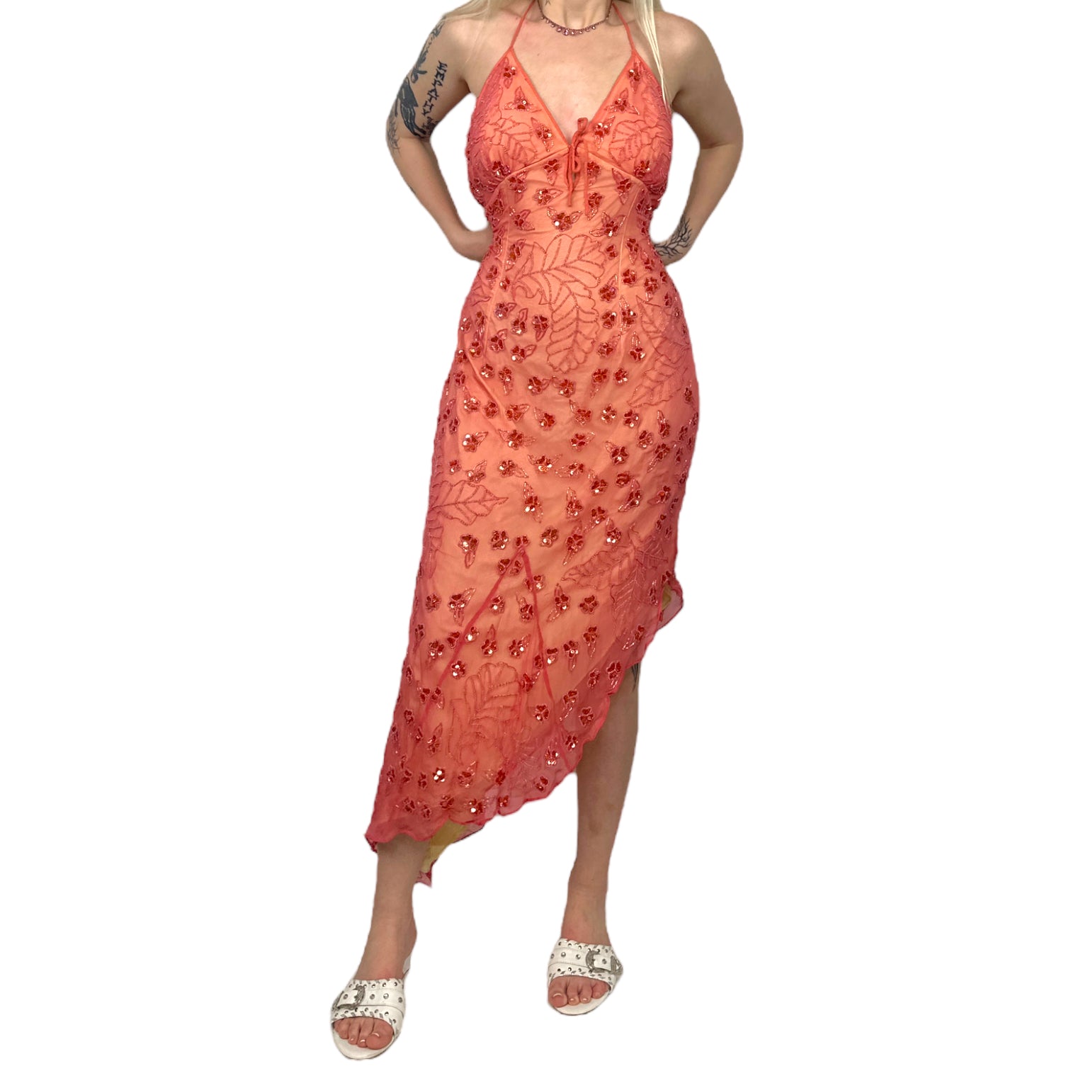 Caché Coral Beaded Gown (L)