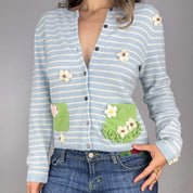 Striped Cashmere Peace Sign Cardigan (L)