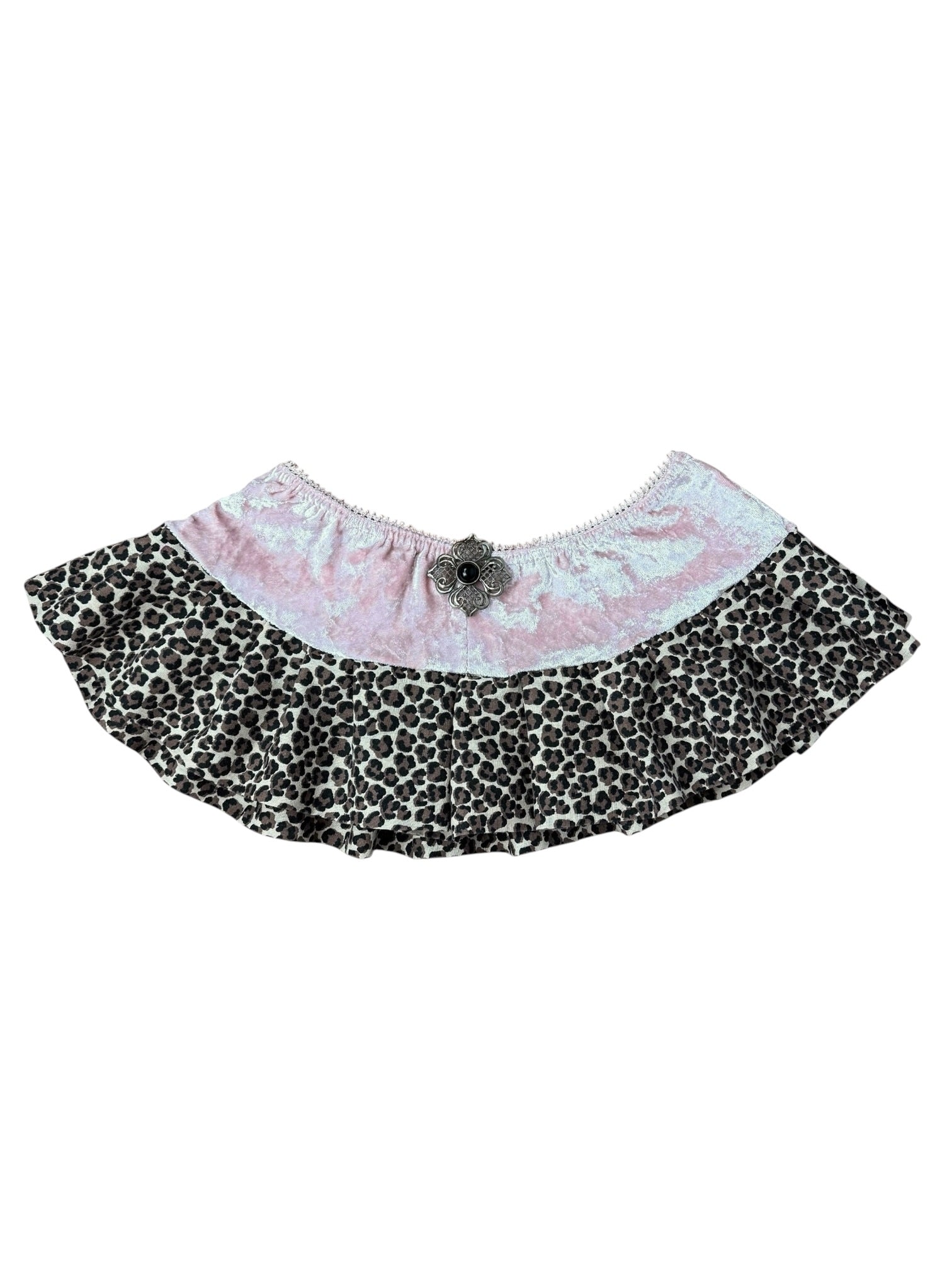 Velvet & Leopard Print Micro Skirt (XS)