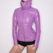 Y2K Sexy Purple Leather Moto Jacket (XS)