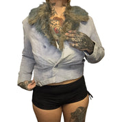 deadstock leather fur trim jacket (m)