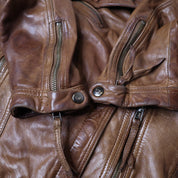 Y2K Sexy Brown Leather Moto Jacket (XS)