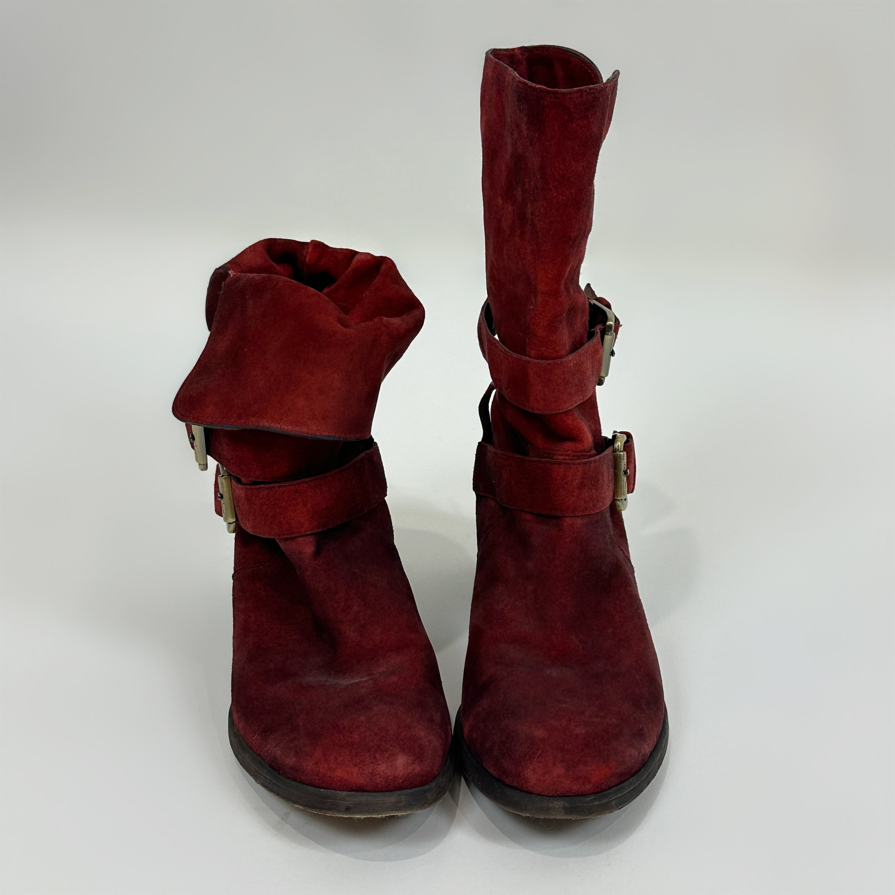 Vintage Red Leather Biker Boots (8)