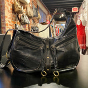 Tint black leather shoulder bag