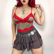Y2K Mesh Leopard Lace Trim Cami (S/M)