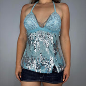 Aquamarine Sequin Halter Top (M)