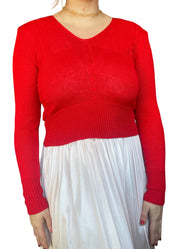 1970s Red Knit Sweater Top (S)
