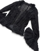 Vintage black ruffle button up blouse S/M)