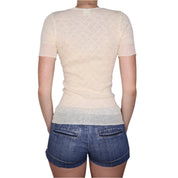 90s Cream Pointelle Hearts Tee (S/M)
