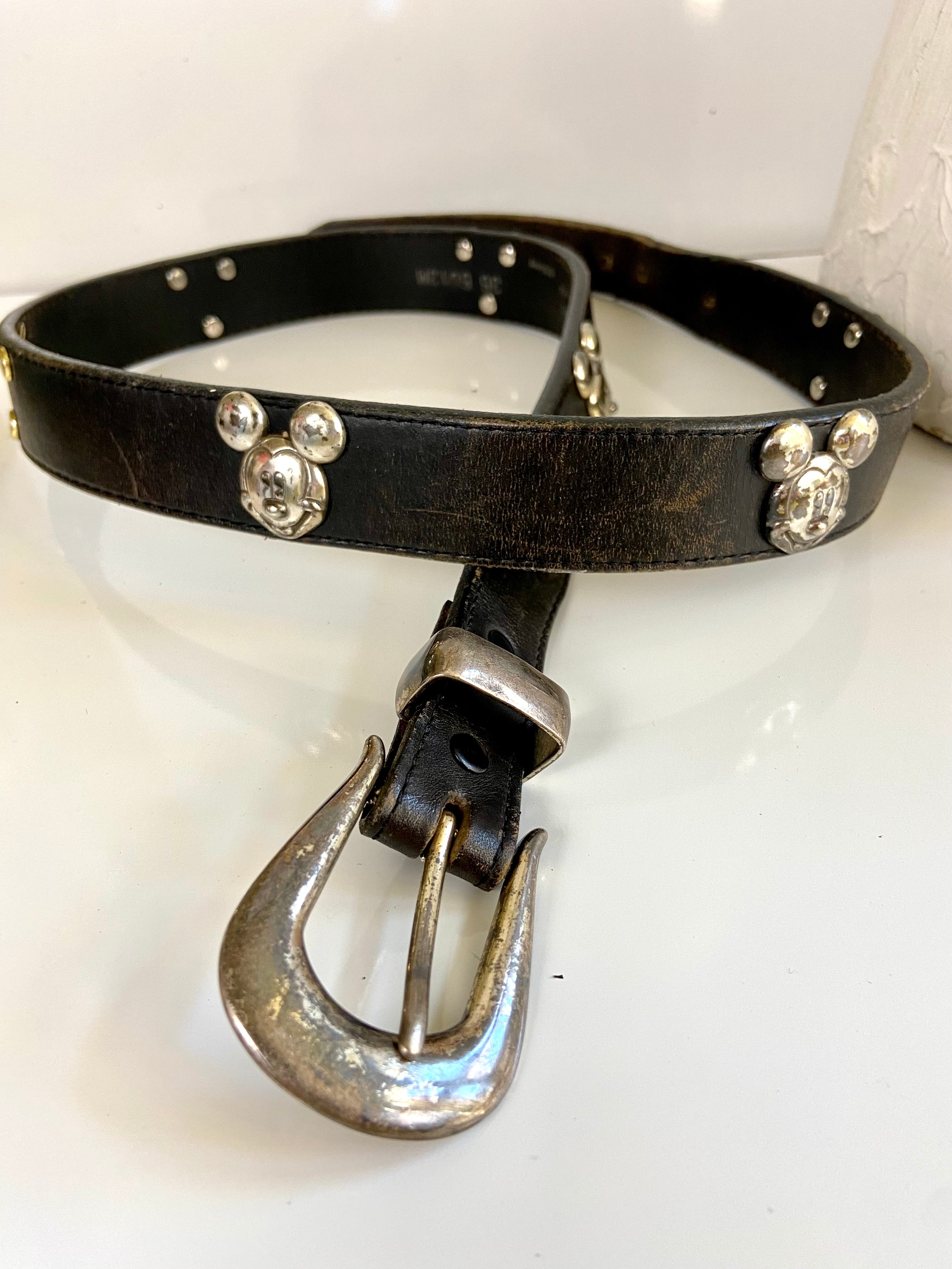 Vintage 92 Brighton Mickey & Co Disney Belt Black Leather Solid Brass
