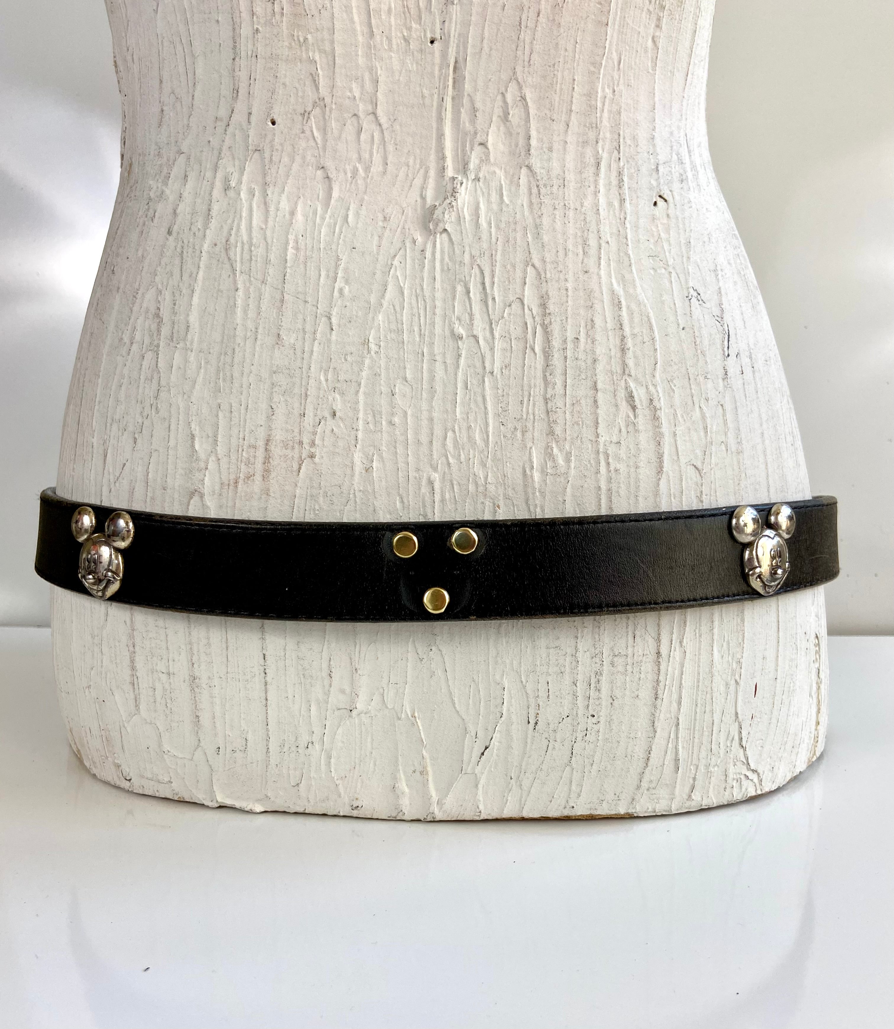 Vintage 92 Brighton Mickey & Co Disney Belt Black Leather Solid Brass