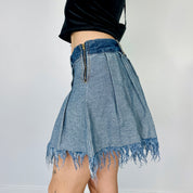 Pleated Denim Asymmetrical Miniskirt (S)