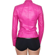 Y2K Sexy Pink Leather Moto Jacket (XS)