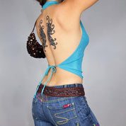 Aquamarine Backless Cowl Neck Halter (M)