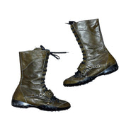 Italian Vintage Olive Patent Leather Lace Up Boxing Boots (7)