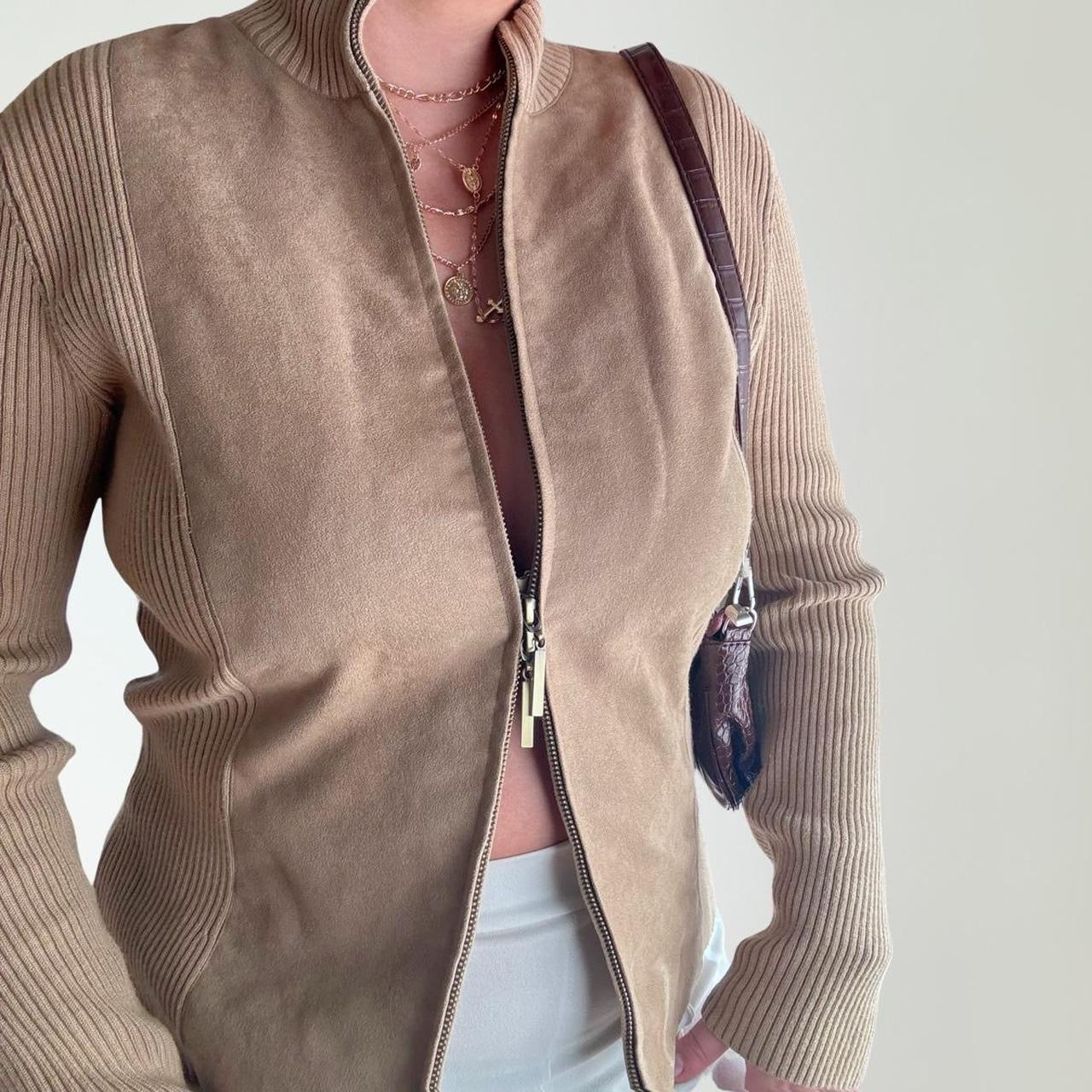 Vintage Double Zip-Up Camel Jacket (M)