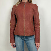 Vintage Dusty Red Leather Moto Jacket (M/L)