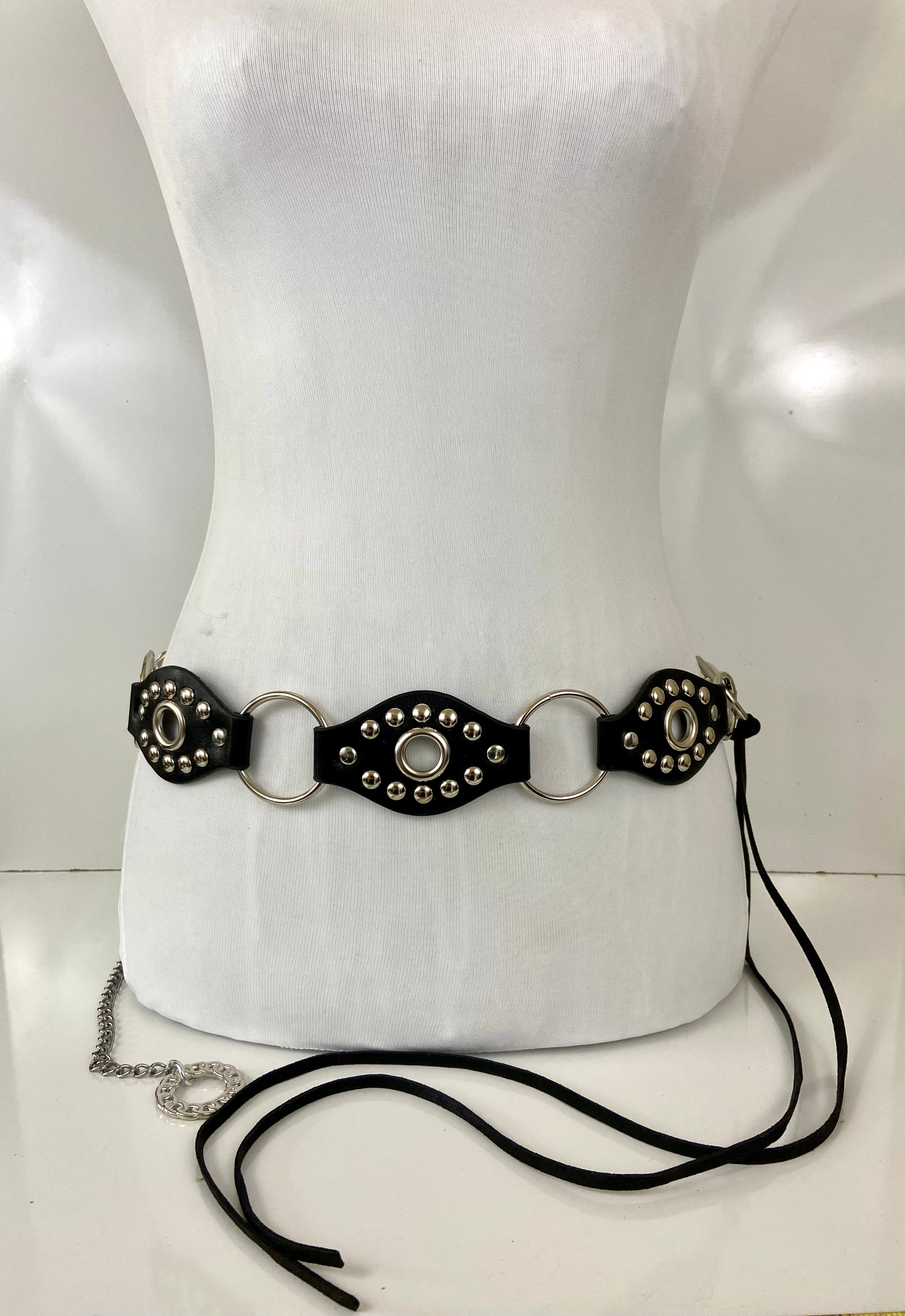 Leather black and silver belt