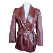 Maroon Genuine Leather Tie Coat