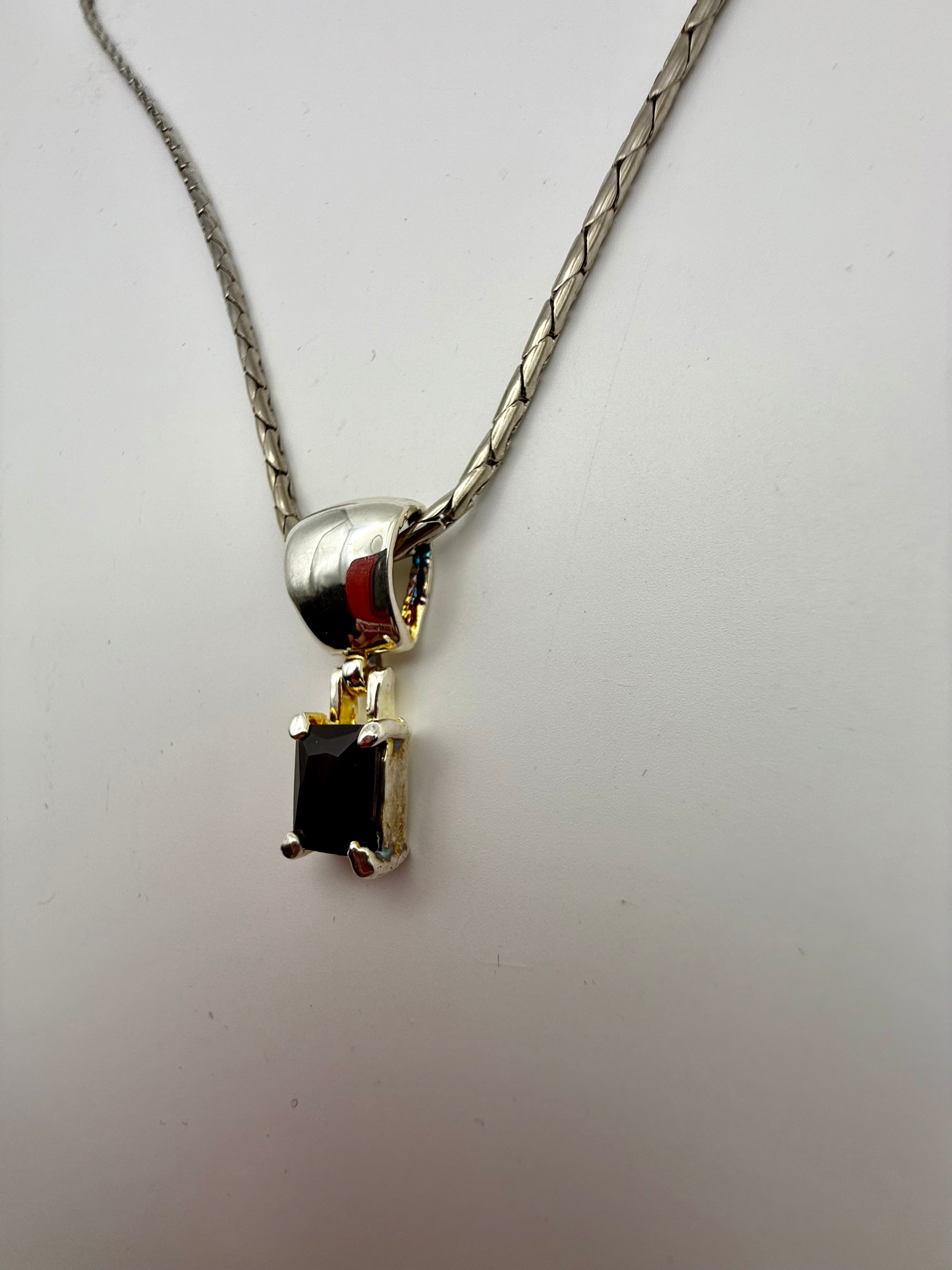 Black stone silver necklace