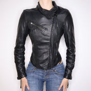 Y2K Sexy Black Leather Moto Jacket (XS)