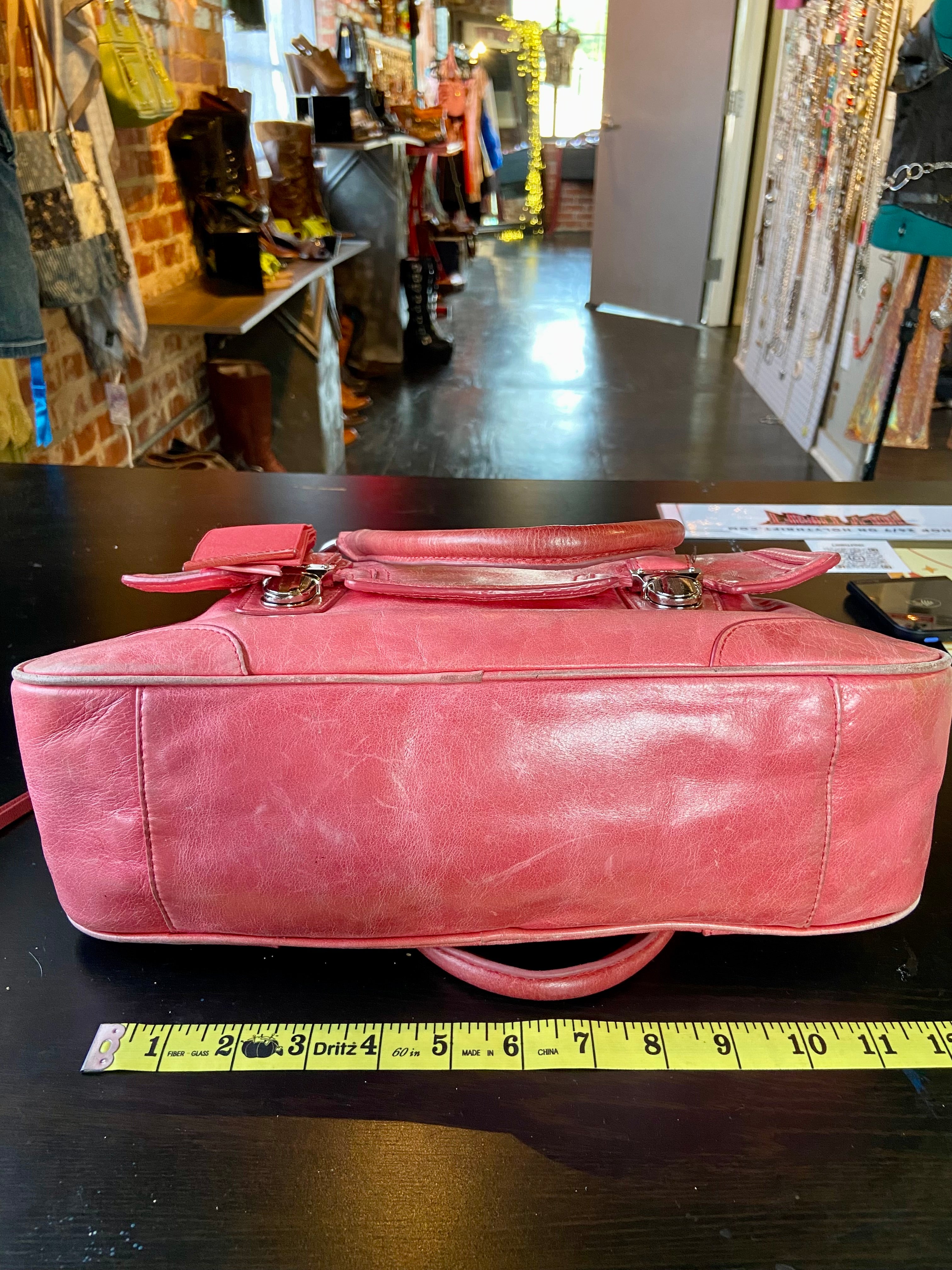 Coach Poppy Pink LeatherPushlock Satchel Bag