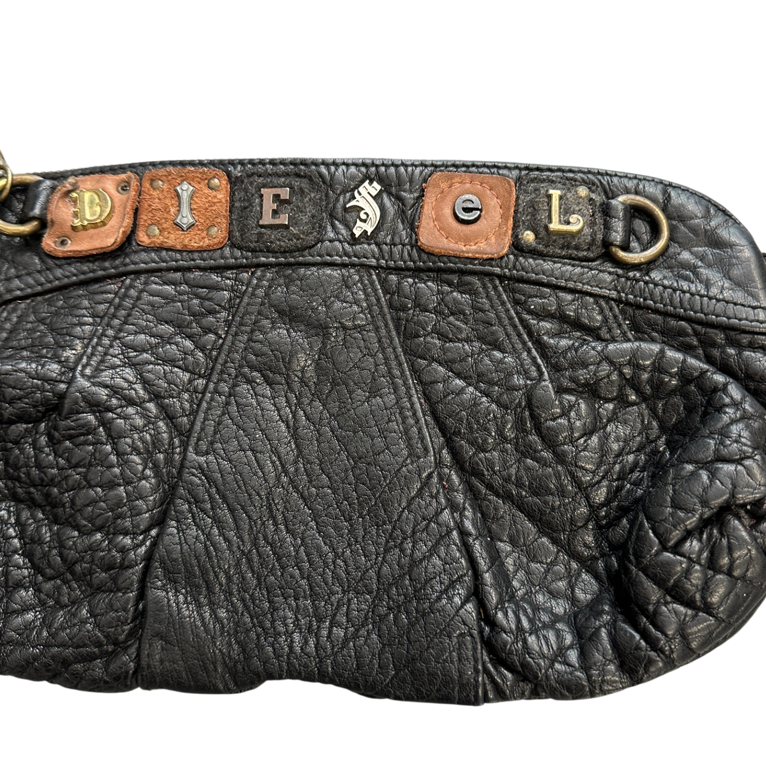 Vintage Diesel Black Leather steampunk Clutch Bag
