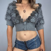Early 2000s Fur Trim Crochet Cardigan (M)