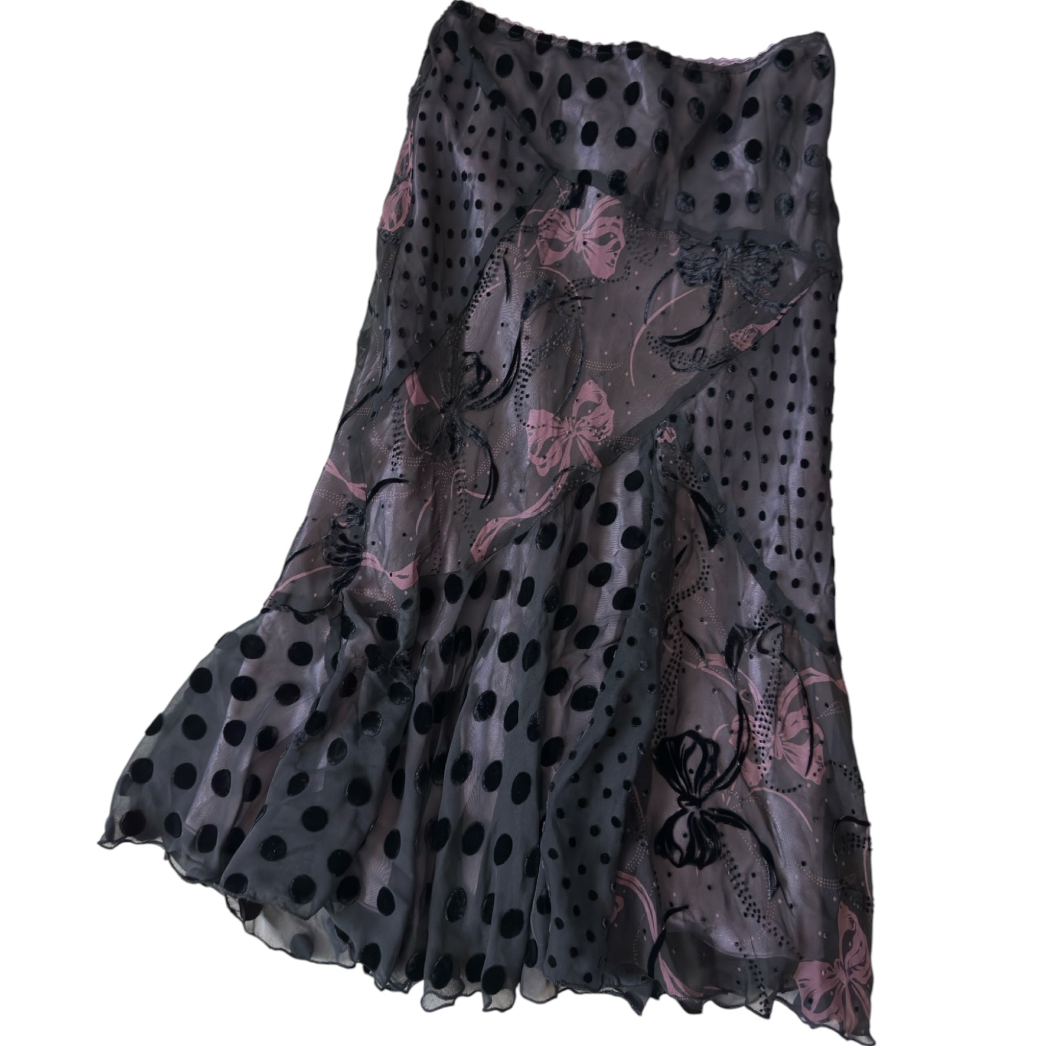 Silk polka dot patchwork midi skirt (XS)