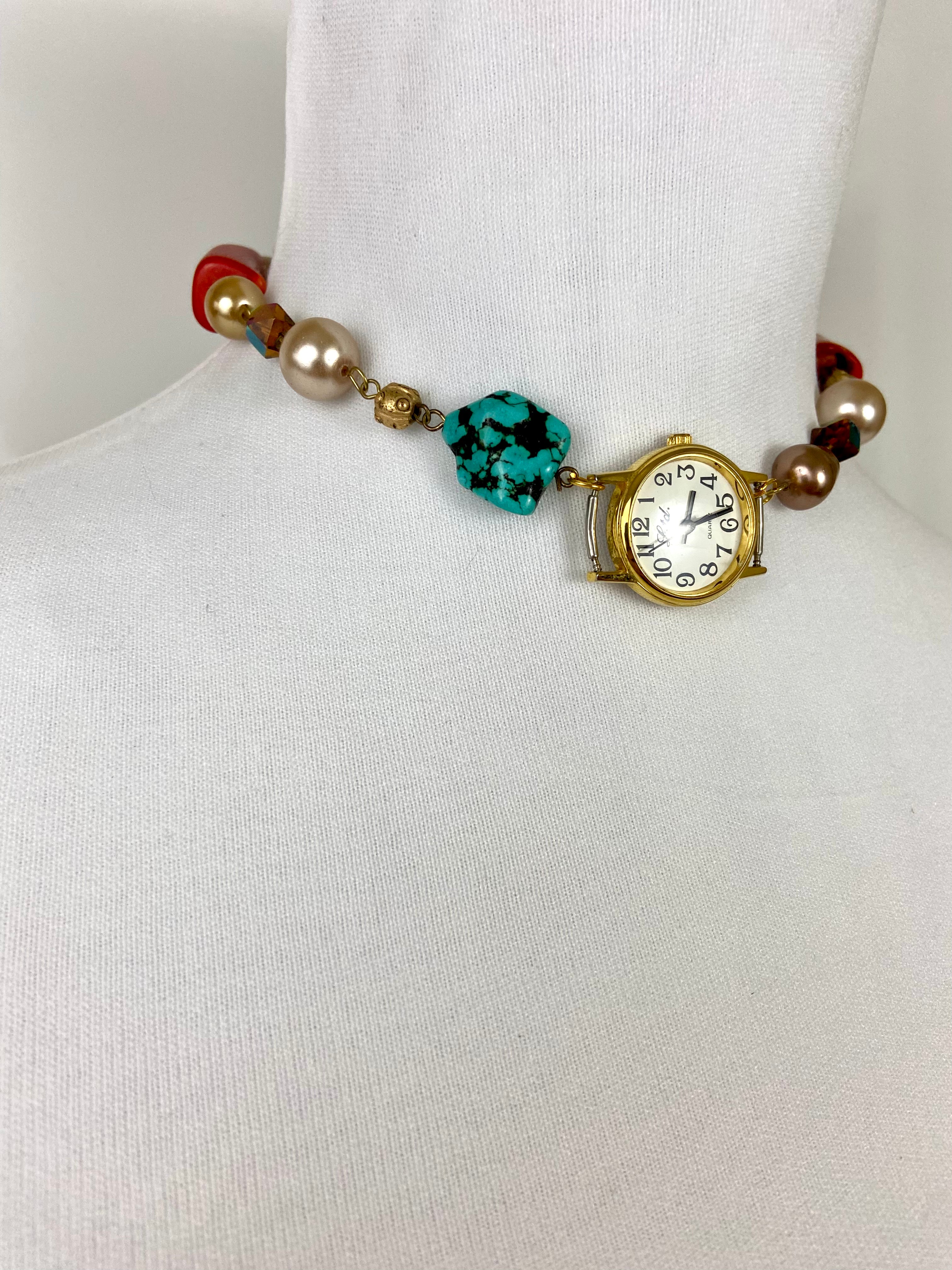 Cute watch with little beads choker