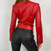 Vintage Red Fitted Leather Jacket (XS)