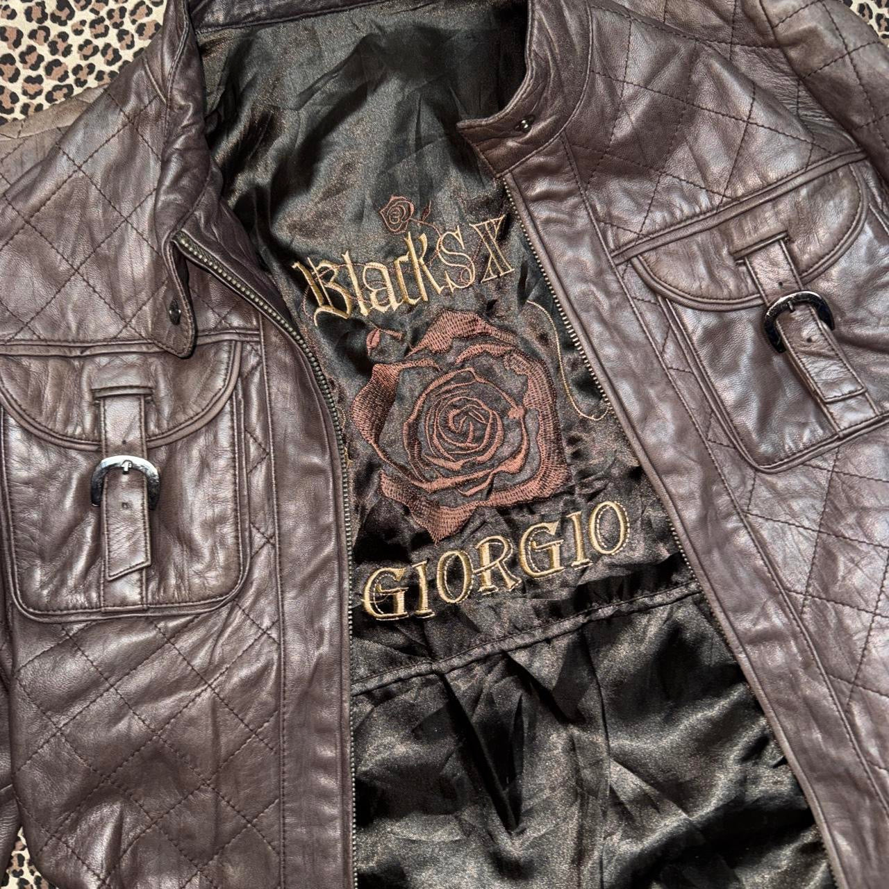 Quilted Smoky Brown Leather Cargo Jacket (M)