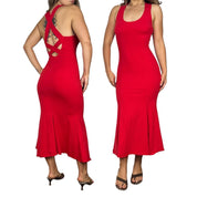 Vintage Red Hot Cotton Midi Dress (M)