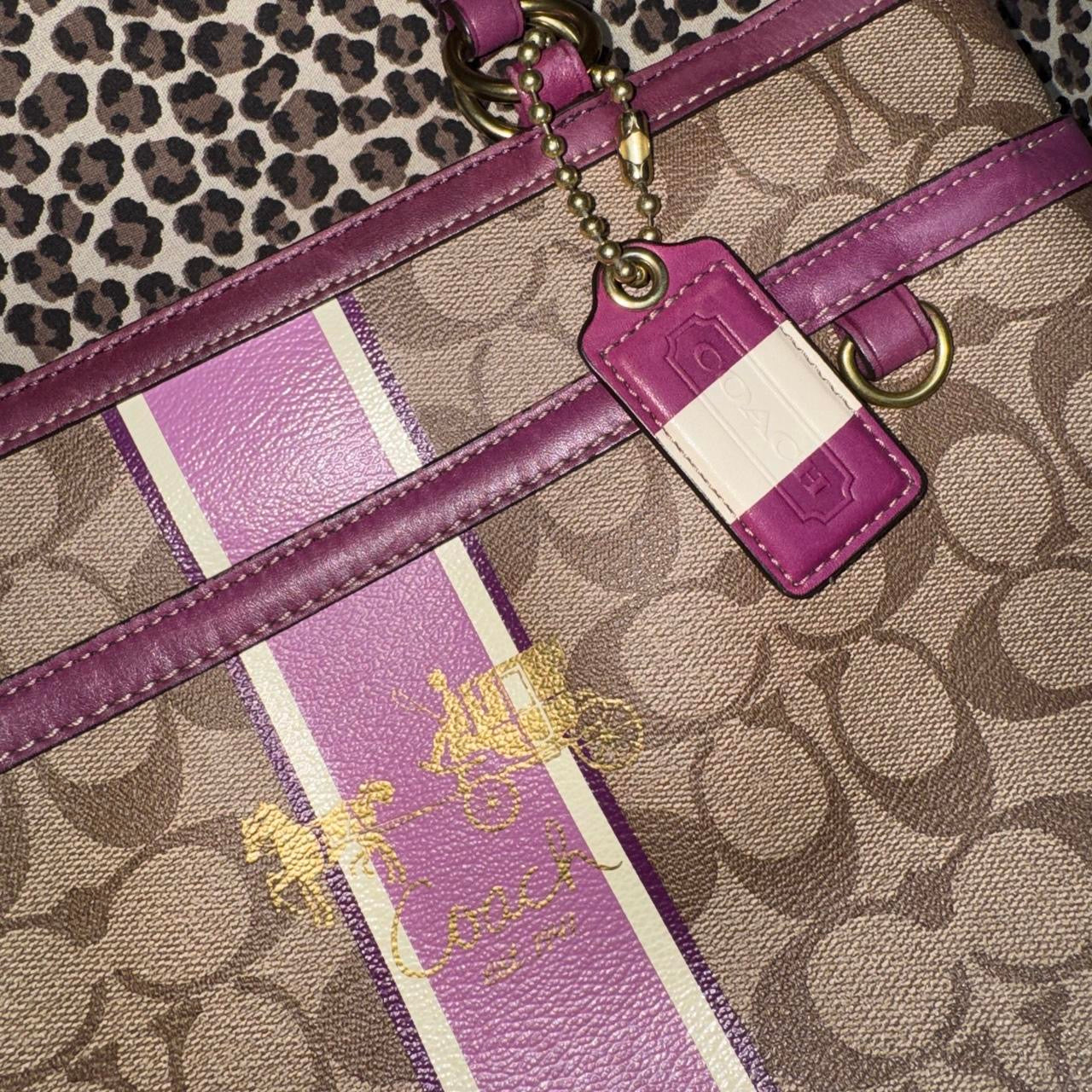 Vintage Coach Beige & Purple Signature Logo Bag
