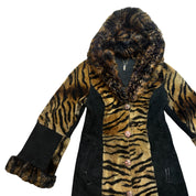 Vintage Genuine Suede & Shearling Tiger Print Fur Coat (L/XL)