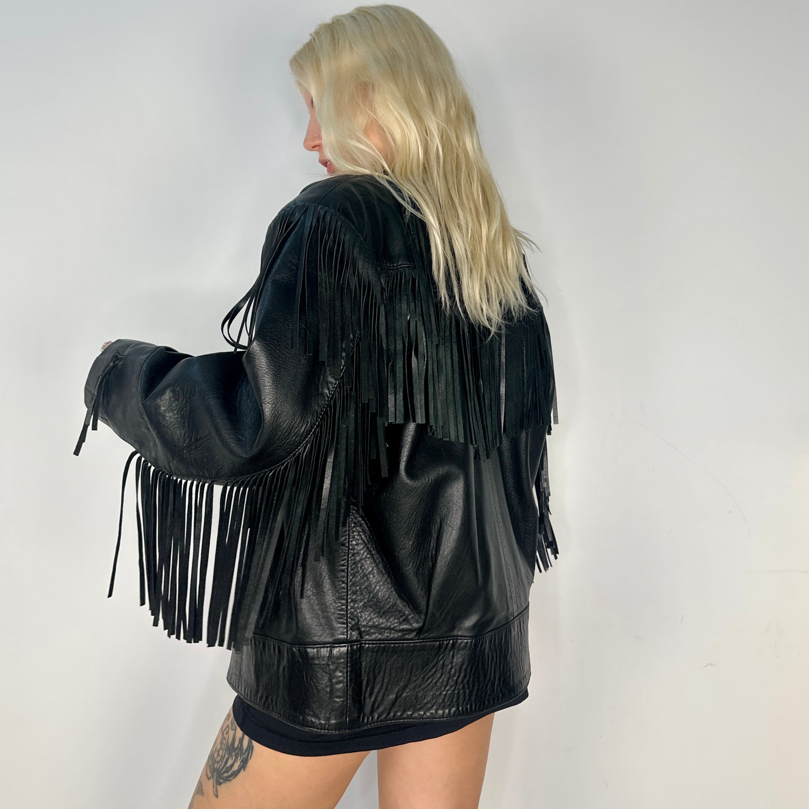 Vintage Fringe Leather Jacket (Medium)
