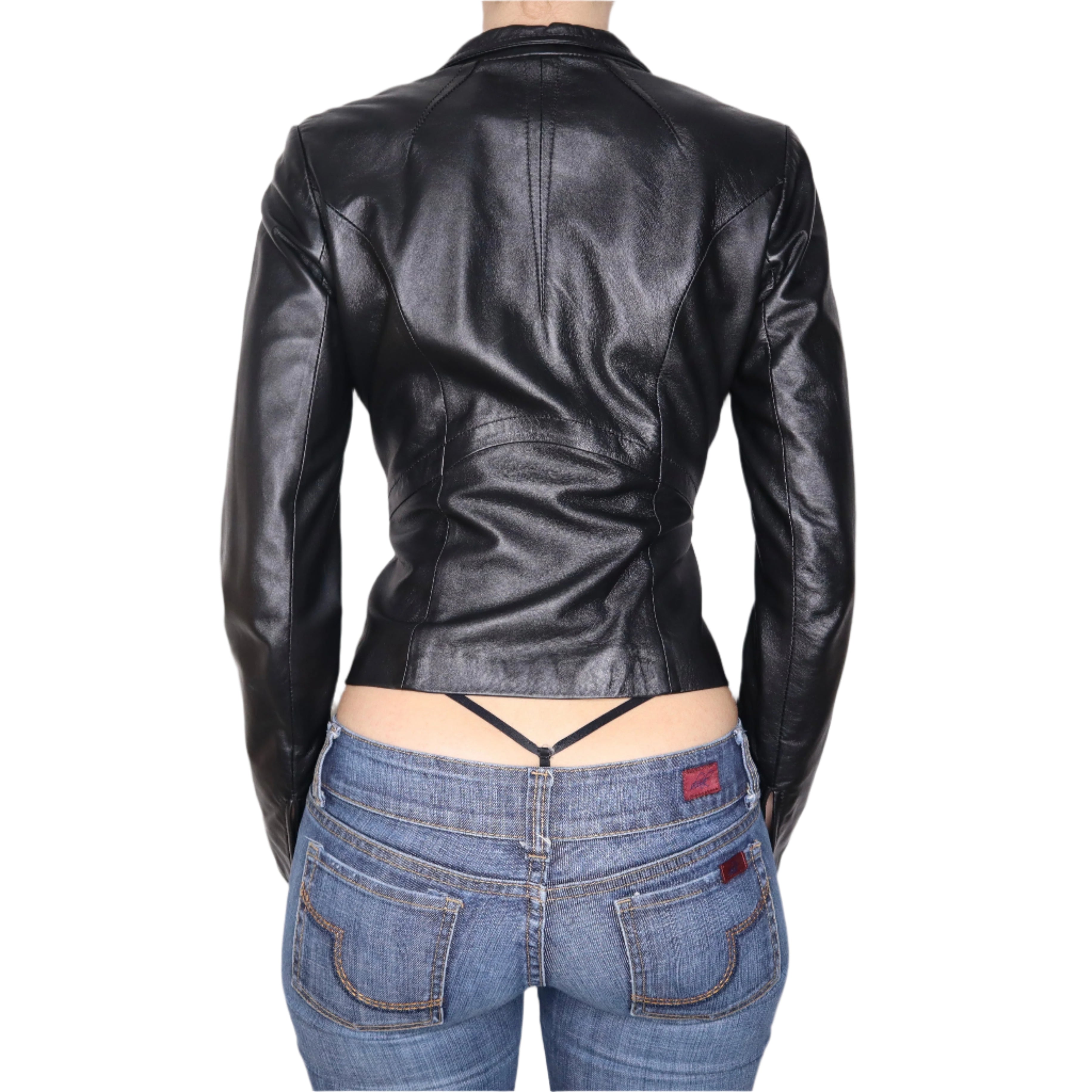 Y2K Fitted Black Leather Moto Jacket (XS) – Holy Thrift