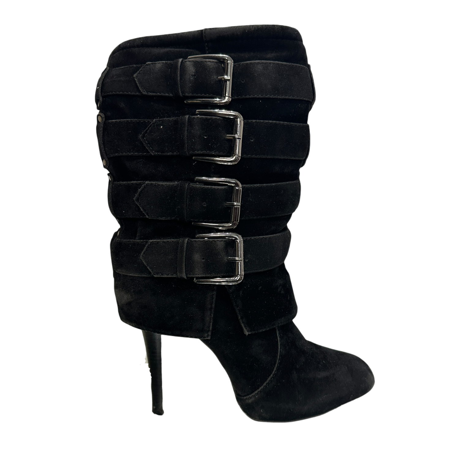 Vintage 2000s Y2K Moto Biker Buckle Stiletto Ankle Boots (UK 5 US 7)