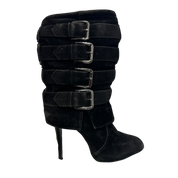 Vintage 2000s Y2K Moto Biker Buckle Stiletto Ankle Boots (UK 5 US 7)