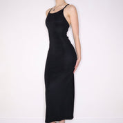 90s Backless Slinky Black Maxi Dress (S)