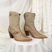 Vintage Beige Leather Cowboy Boots (6)