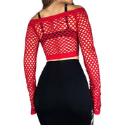 Cherry Red Fishnet Crop Top (S/M)