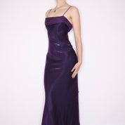 90s Royal Purple Cowl Neck Prom Dress (S)