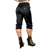 2000s Black Satin Cargo Capris (S/M)