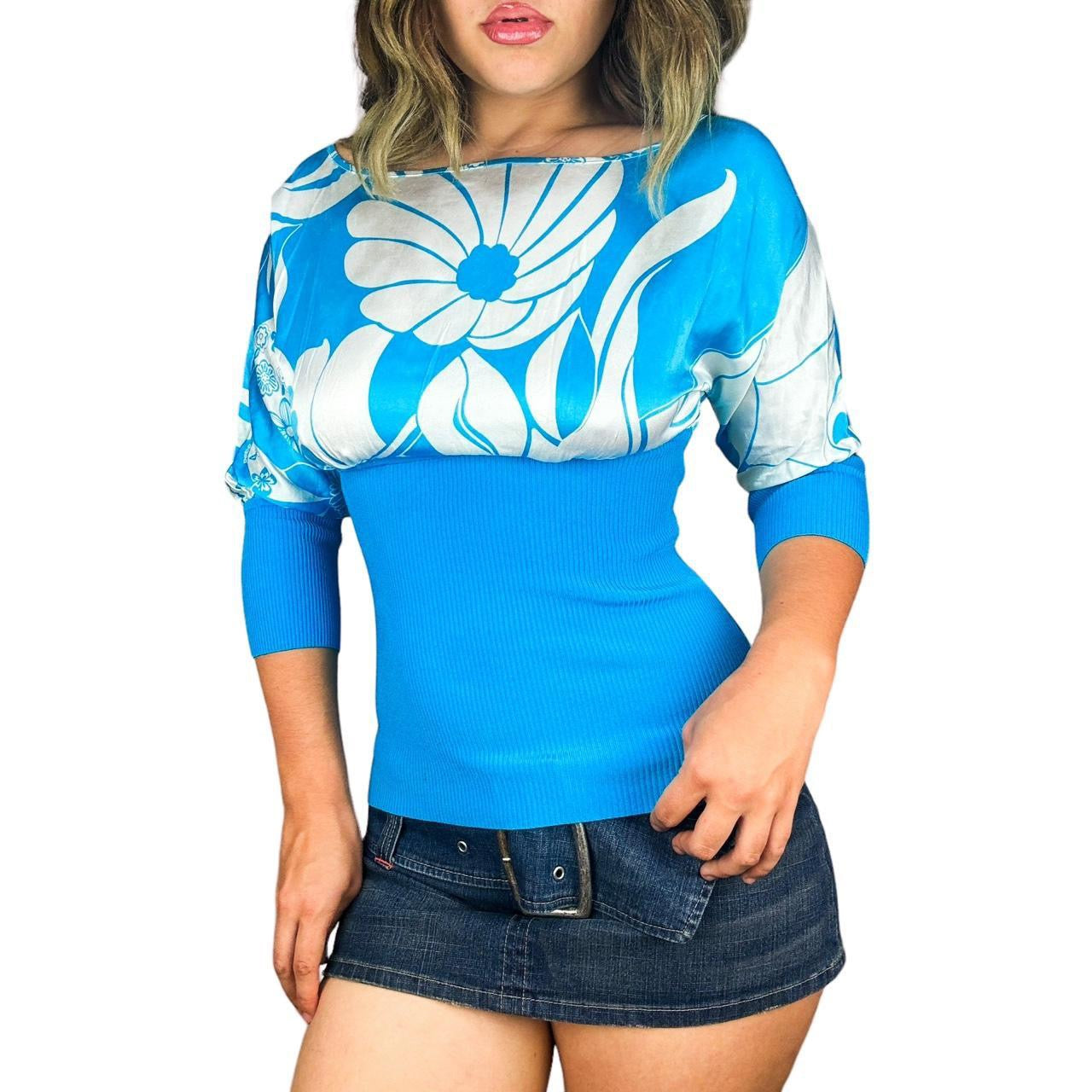 Bebe 2000s Cerulean Silk Blouse (S)