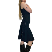 Vintage Boho Chic Eyelet Black Midi Dress (S)
