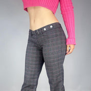 French Vintage Plaid Low Rise Flares (S)