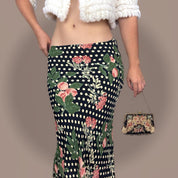 Vintage Fruit Print Polka Dot Maxi Skirt (S)
