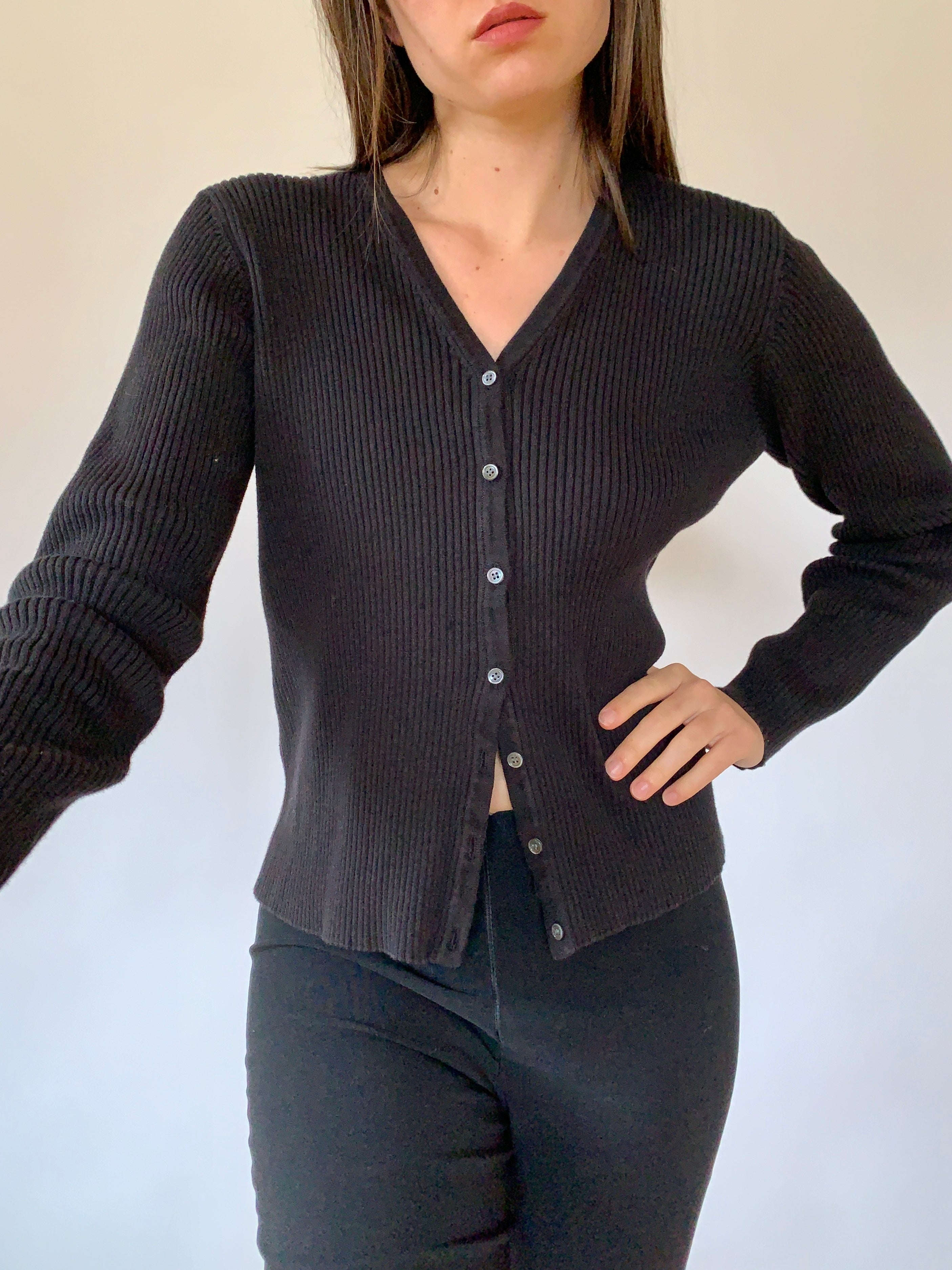Vintage Ribbed Cotton Cardigan - Medium